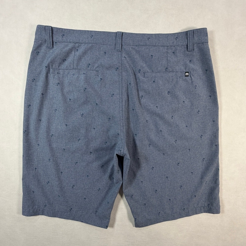 Travis Mathew Mens Blue Palm Tree Print Golf Shorts Size 36 Heathered Hybrid - Picture 2 of 12
